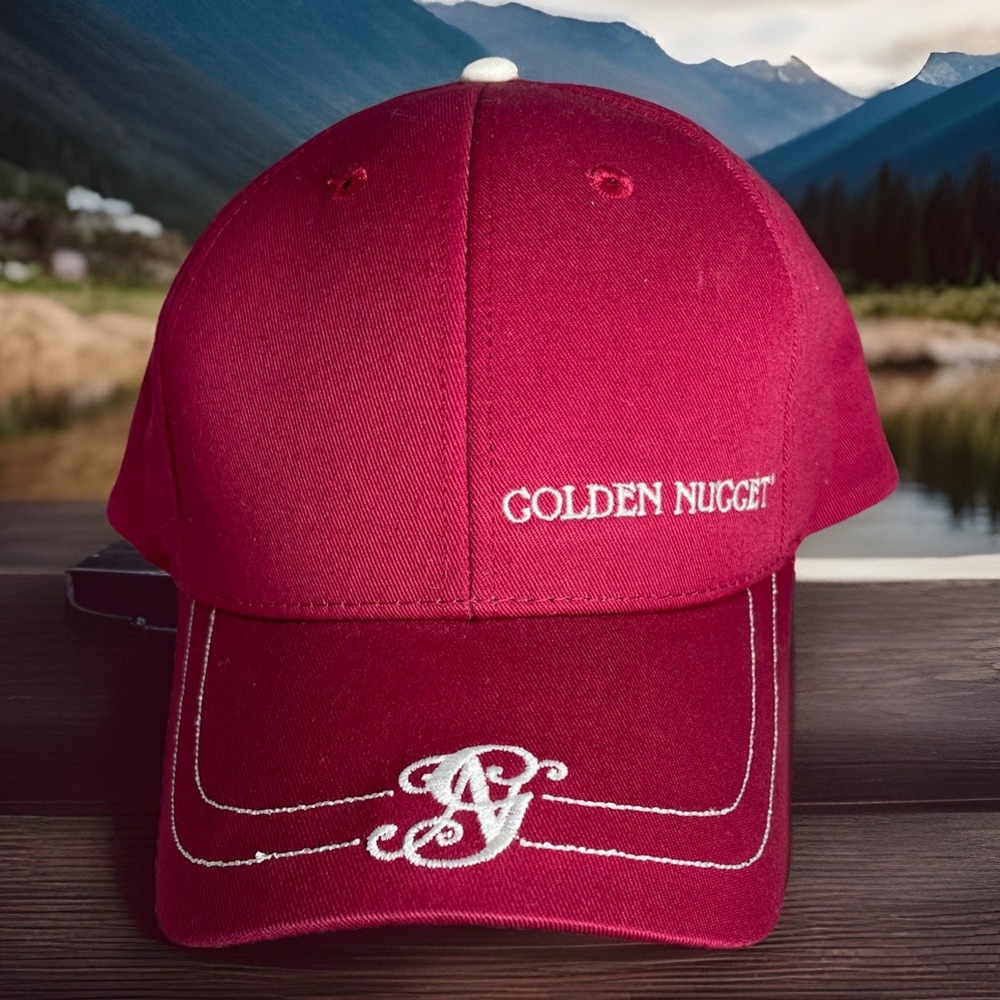 Golden Nugget Las Vegas Burgundy Hat White Embroidered Casino Hook & Loop Cap